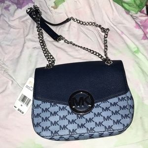 Michael Kors pale blue/navy, silver flap shldr.